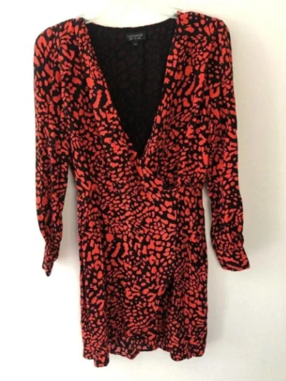 Topshop • Red Leopard Prind Wrap Mini Dress - Picture 7 of 10